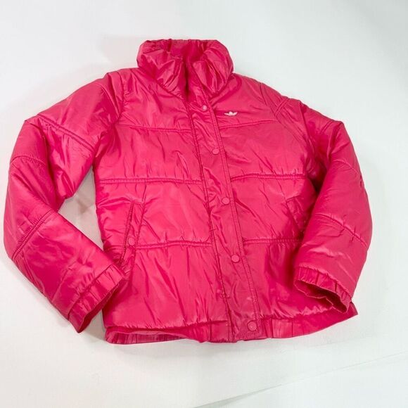 Adidas Jacket Womens Small Pink Solid Long-Sleeve High-Neck Button-Front Puffer - Picture 1 of 10